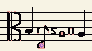 The word 'bardsong' displayed in rough pixel art to look like musical notes on sheet music